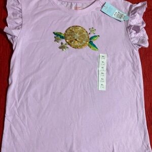 Cat & Jack Light Purple Ruffled Tee with Floral Design
